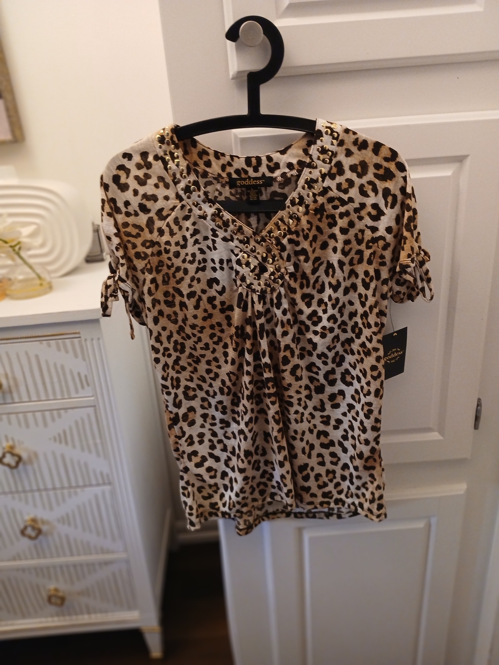 Goddess Animal Print Short Sleeve Top - Cream & Brown